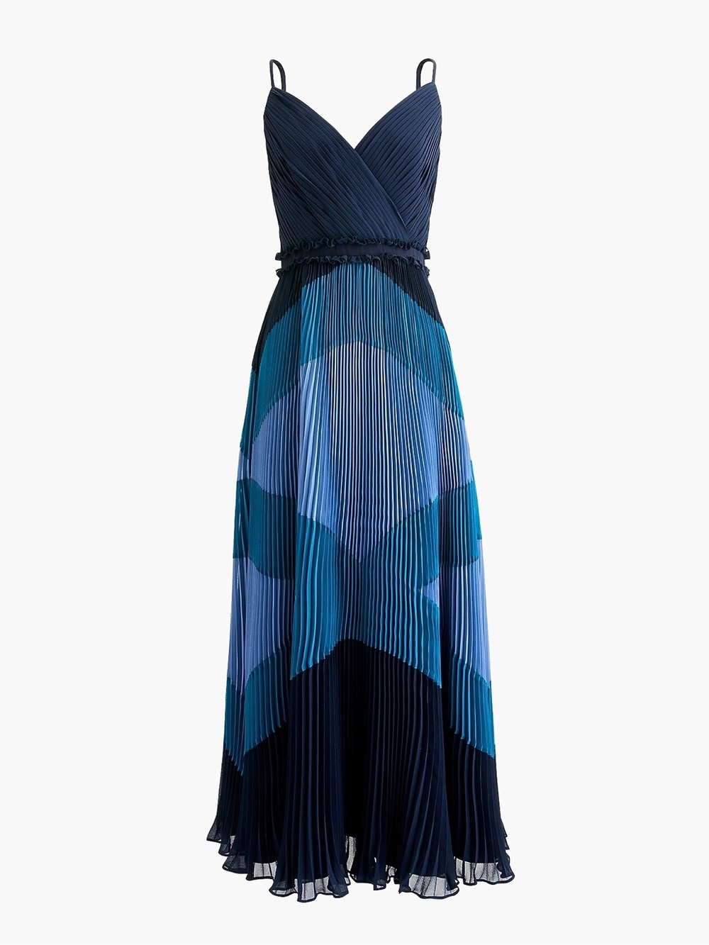 J. Crew Navy, Teal & Light Blue Pleated Maxi Dress